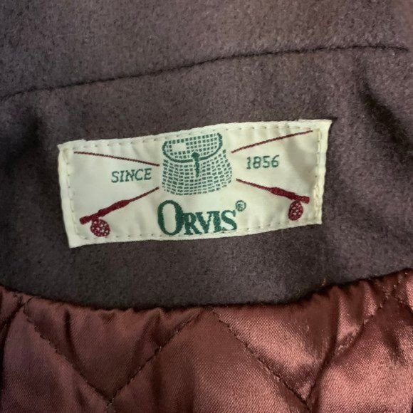Vintage 80s Orvis Wool Pea Coat S Taupe Brown Quilted Lining Buttons Pockets - Picture 6 of 6